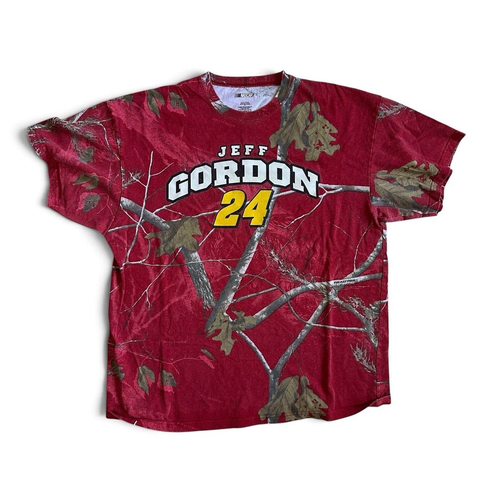 Vintage NASCAR Racing Jeff Gordon #24 Realtree Camouflage Red T Shirt Size L RIP